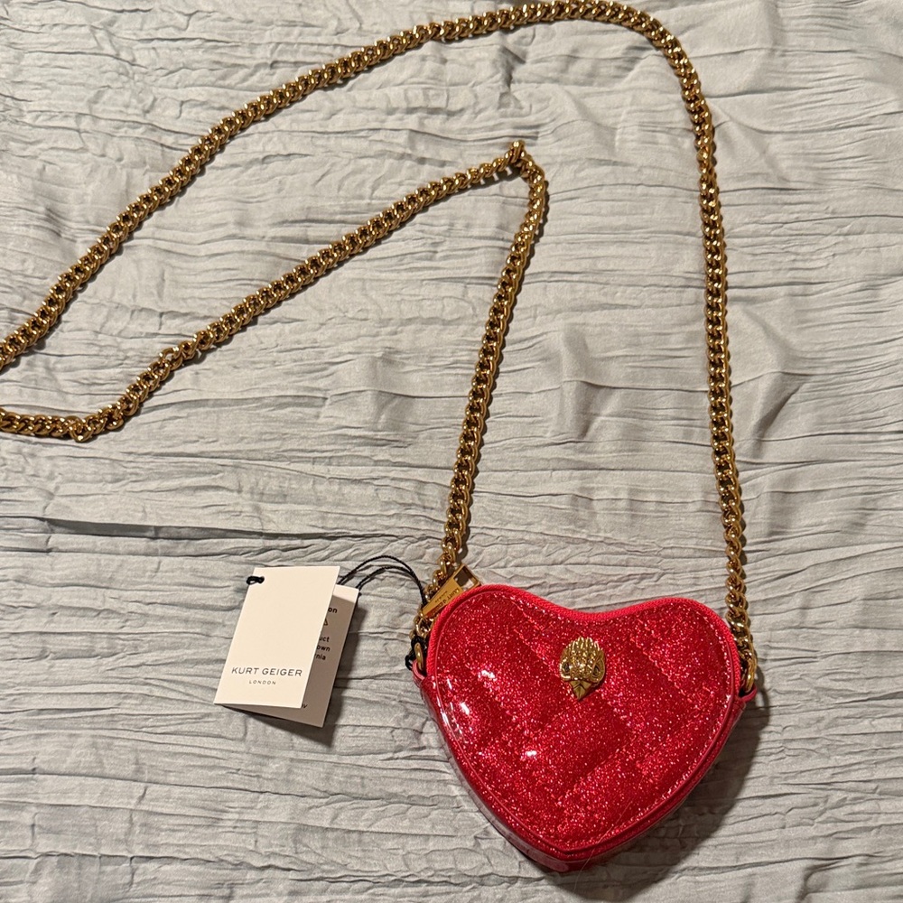 Kurt Geiger Glittery Red Heart Crossbody Bag